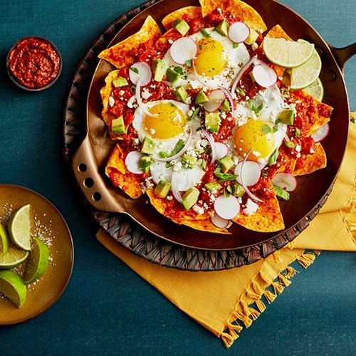 Mexican Ancho Chilaquiles with Fried Eggs
