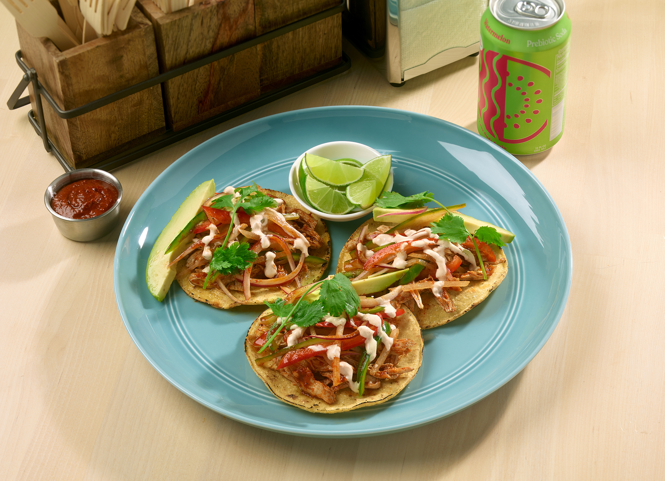 Chicken Tostadas with Honey-Pepper Jicama Slaw
