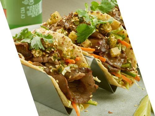Lamb Bulgogi Tacos with Soy Pickled Pear Salsa
